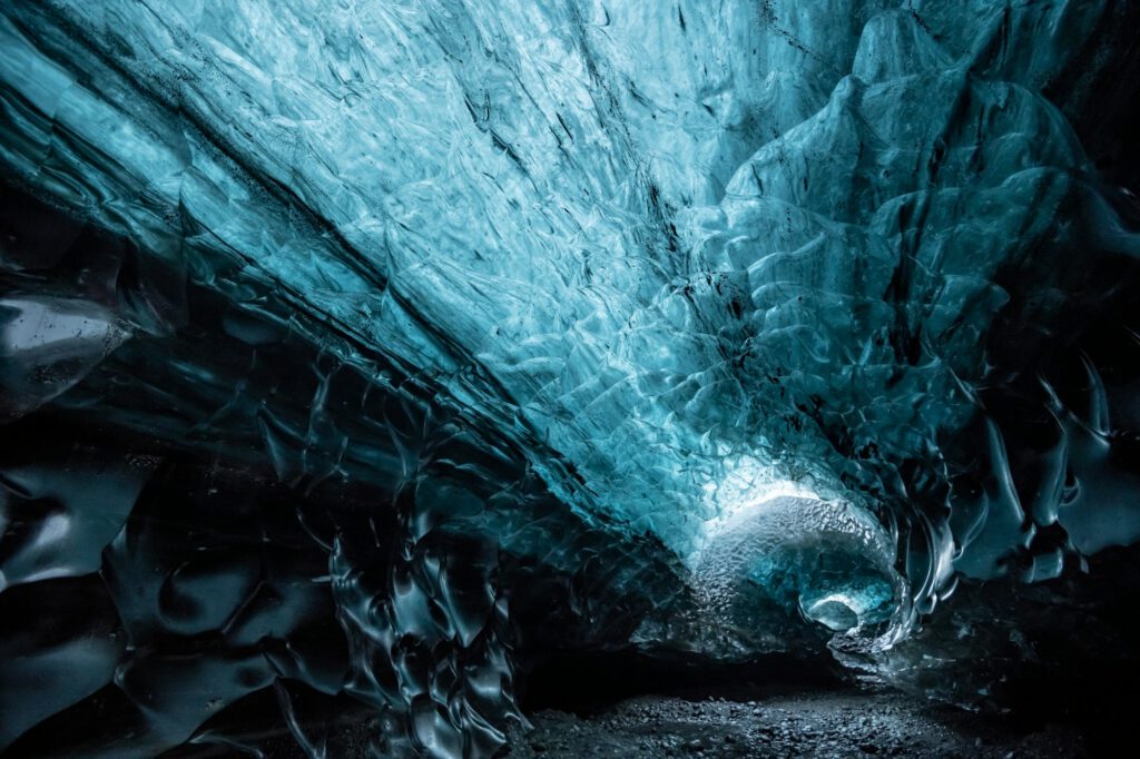 Inside a glacier ice cave in Iceland